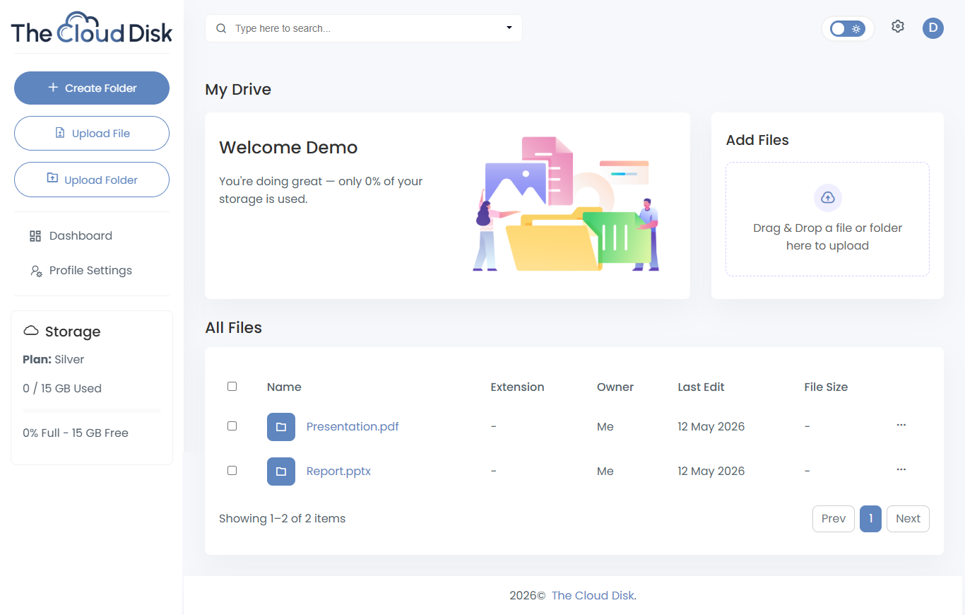 CloudDisk dashboard interface preview